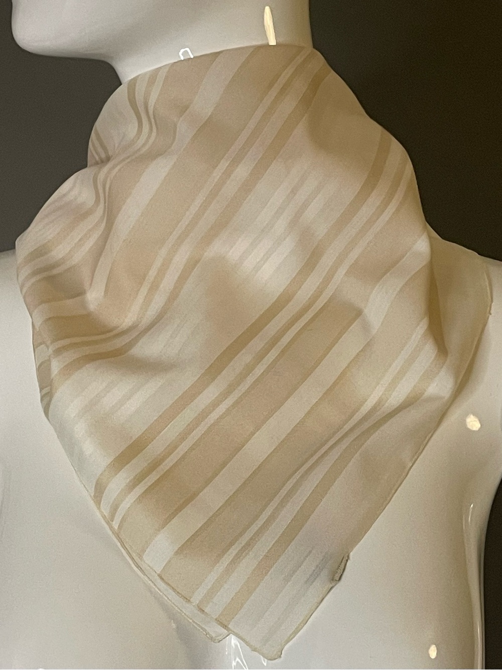 Vintage 70s Symphony Ivory Tan Striped Scarf 21 Inches Sq Exc Cond